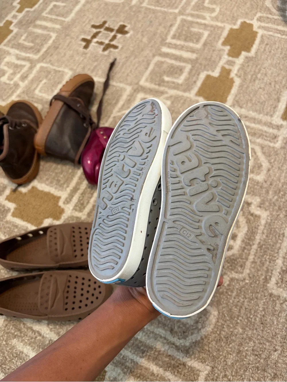 Native Kids Water Shoes — Brown and Light Gray Slip-On Clogs